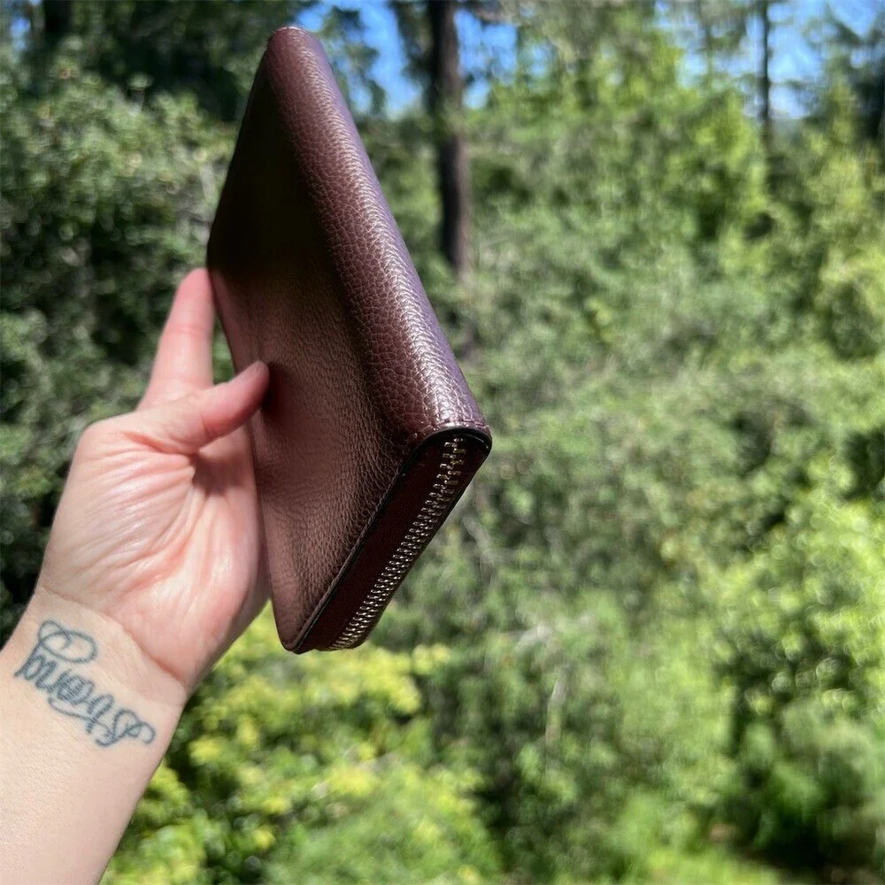 COACH Long Zip-Around Wallet Brown Pebble Leather Gold Hardware AUTHENTIC